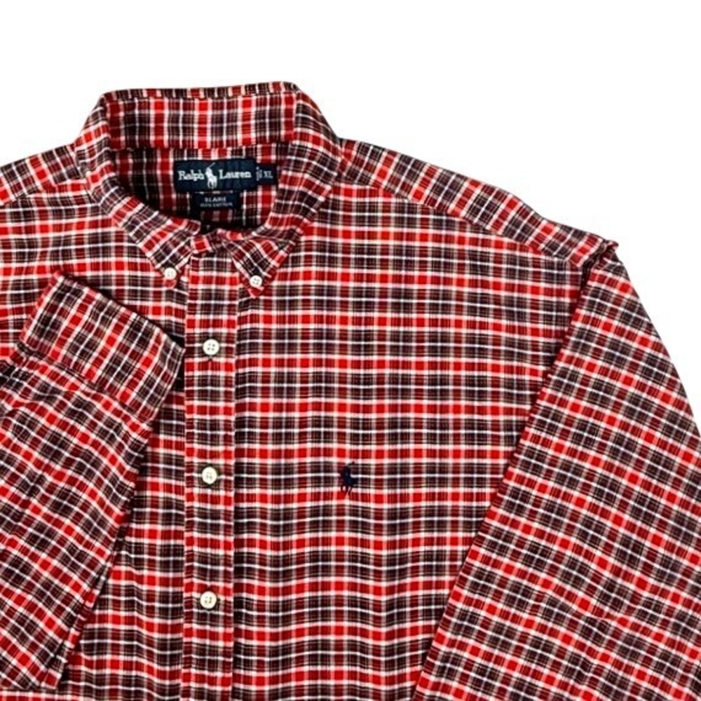 Ralph Lauren Blaire Red Plaid Long Sleeve Button Down Cotton Shirt Mens XL